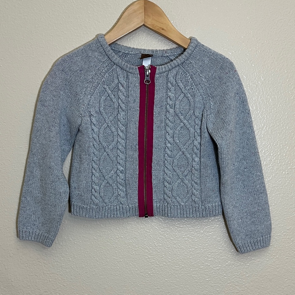 Tea Collection Gray Cable Knit Zip Up Cotton Sweater